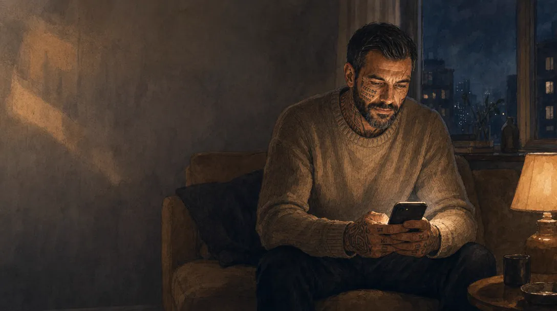 Zane alone at 2am in a dim apartment, listening to a voicemail on his phone